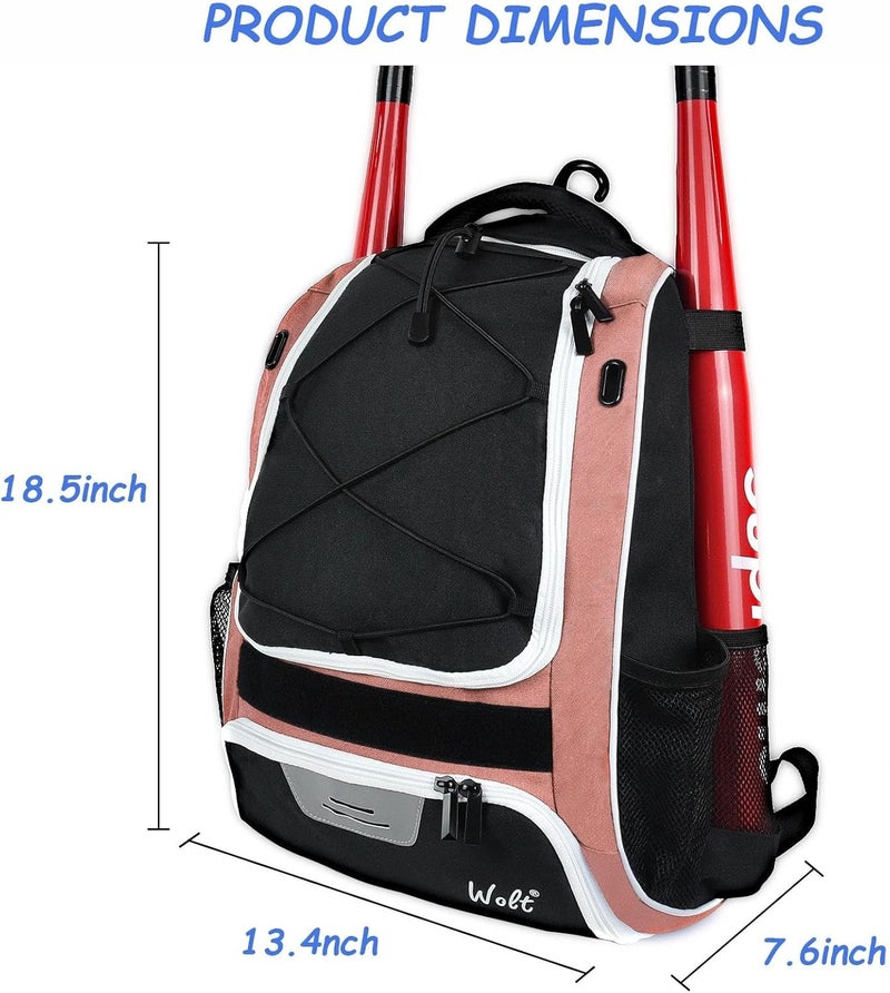 WOLT Youth Baseball Bag - Bat Backpack for Baseball, T-Ball & Softball Equipment & Gear, Bat & Glove Holder, Large Main Compartment for Helmet & accessories, Separate Shoes Compartment, Fence Hook - Image 2